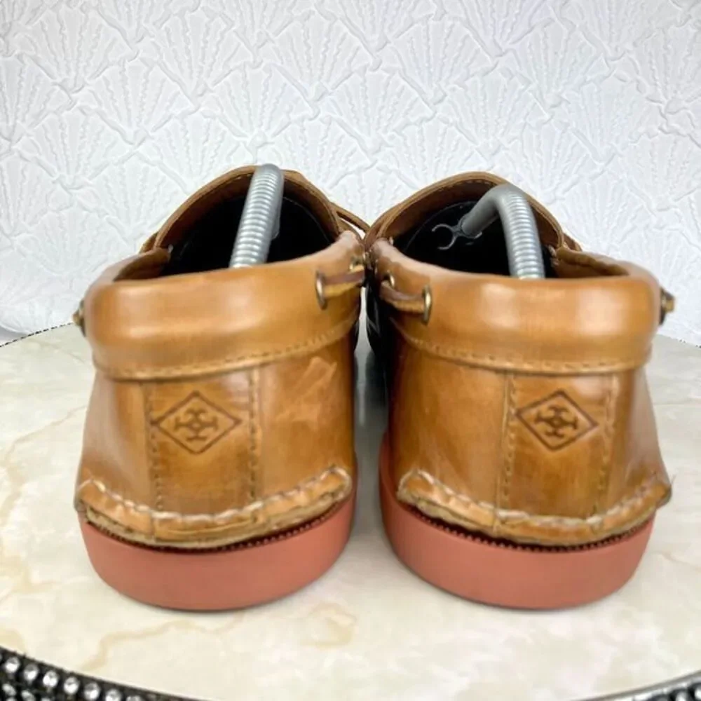 Quoddy Tan Leather Moc Toe Slip-On Boat Shoes